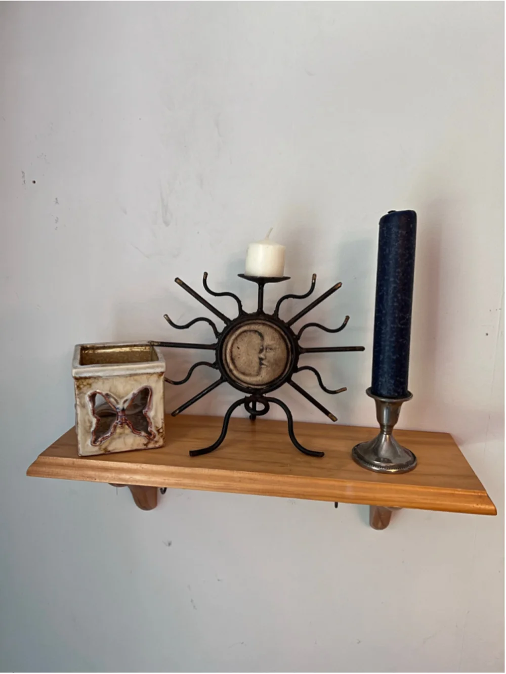 VTG 90s Celestial Moon Candle Holder One Size Brown Beige